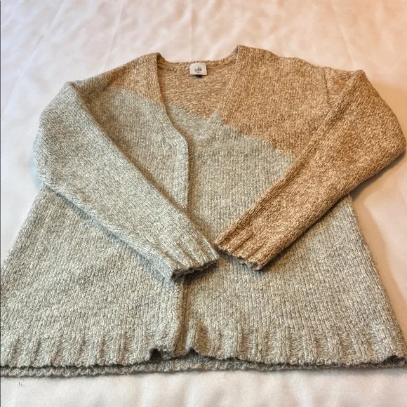 CAbi Tilt Cardigan Cotton Blend Oversized Sweater Tan and Gray XXS - Picture 7 of 15